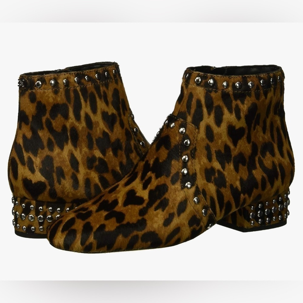 SAME EDELMAN CHEETAH LORIN CALF HAIR LEATHER STUDDED ANKLE BOOTIES